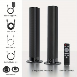 60W TV Speakers, Smart TV Speakers Wireless Speaker, Wired and Wireless Speakers, with ARC/ Optical/ AUX Connection, Detachable 32inch Speakers