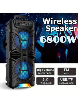 Dual 8'' Large Wireless Speaker, 6800 Peak Powerful Loud Sound, Stereo Sound, Portable Outdoor Speaker Wireless, Long Playtime, USB/TF/BT/AUX/FM/TWS, Cool Lights for Party, Camping, Beach, Backyard, Home, Work, Outdoor Speaker System, Home Audio