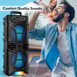 Dual 8'' Large Wireless Speaker, 6800 Peak Powerful Loud Sound, Stereo Sound, Portable Outdoor Speaker Wireless, Long Playtime, USB/TF/BT/AUX/FM/TWS, Cool Lights for Party, Camping, Beach, Backyard, Home, Work, Outdoor Speaker System, Home Audio