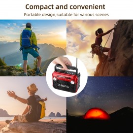 X-BASS Portable FM Radio with Flashlight - 800mAh Rechargeable Battery, Multi-Band (FM/AM/SW1-6), USB/TF/BT Playback, 2-4H Playtime, Red & Black, Ideal for Indoor & Outdoor Use, Radio Portable Rechargeable