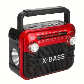 X-BASS Portable FM Radio with Flashlight - 800mAh Rechargeable Battery, Multi-Band (FM/AM/SW1-6), USB/TF/BT Playback, 2-4H Playtime, Red & Black, Ideal for Indoor & Outdoor Use, Radio Portable Rechargeable