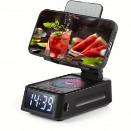 3-in-1 Phone Stand Speaker & Digital Clock with Wireless, Stereo Sound, Built-in Mic, USB-C Charging, RGB-Free Color-Changing - Smart Dock for Smartphones/Tablets, Ideal Gift for Men/Women, Home, Office, Travel & Camping (No Adapter