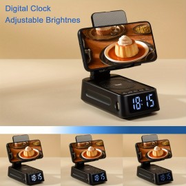 3-in-1 Phone Stand Speaker & Digital Clock with Wireless, Stereo Sound, Built-in Mic, USB-C Charging, RGB-Free Color-Changing - Smart Dock for Smartphones/Tablets, Ideal Gift for Men/Women, Home, Office, Travel & Camping (No Adapter