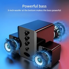 2.1 Channel Combo Speaker System with Subwoofer - USB Powered, Stereo Sound for PC, Laptop, Game Console, TV, and More - Ideal for Home Entertainment, Gaming, and Outdoor Activities, Entertainment System|Modern Speaker Design|Durable Build Quality, 2.1 Channel Sound