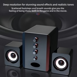 2.1 Channel Combo Speaker System with Subwoofer - USB Powered, Stereo Sound for PC, Laptop, Game Console, TV, and More - Ideal for Home Entertainment, Gaming, and Outdoor Activities, Entertainment System|Modern Speaker Design|Durable Build Quality, 2.1 Channel Sound