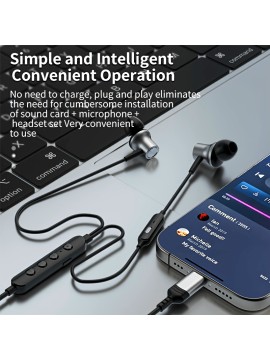 Type-C Wired Voice-Changing Earphones, Intra-Auricular Karaoke Buds with Sound Card and Volume Control Buttons for Multi-Mood Effects, Suitable for Live Streaming & Recording Singing, 3D Stereo HIFI Quality Gaming Music Vocal Proactive Noise Cancelling