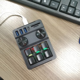 Multi-functional 6-key macro keyboard with USB hub and knob - Boost your productivity!Compatible with IOS and Windows.