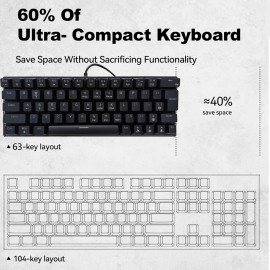 63-Key Mechanical Keyboard with 12 Lighting Effects, Compact Ergonomic Design, USB Wired, Plug & Play, Multi-System Compatible, No Battery Needed, Ideal for Office and Gaming, Gaming Keyboard | Ergonomic Keyboard | USB Wired Keyboard, Gaming Keyboard, Mechanical Keyboard, Cave Spider Keyboard, Gaming Keyboard | Compact Ergonomic, Gaming Wireless Keyboard