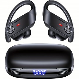 Wireless Earbuds 5.4 Headphones Sports, 75H Stereo Deep Bass Over-Ear with Earhooks, 4 ENC Mic, LED Display for Running Workout Exercise Gym, Exercise Audio Gear, Ergonomic Fit, Premium Audio, Noise Isolation, Music Lovers