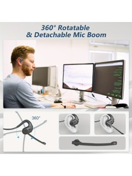 Wireless headset with detachable microphone, noise cancelling wireless headset for cell phones, laptops, outdoor headset for office meetings, running, cycling, business driving, Office Meeting Headset, Cycling Headset, Lightweight Headset