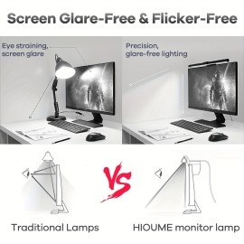 USB-Powered LED Computer Screen Light with Adjustable Color Temperature & Dimmable Brightness - 3 Levels, Touch Buttons for Desk/Office/Home, No Screen Glare, USB Cue Included, Home Lighting, Modern Lighting, Sleek Design, Adjustable Brightness, Home Users