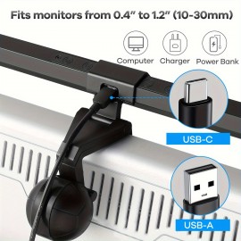 USB-Powered LED Computer Screen Light with Adjustable Color Temperature & Dimmable Brightness - 3 Levels, Touch Buttons for Desk/Office/Home, No Screen Glare, USB Cue Included, Home Lighting, Modern Lighting, Sleek Design, Adjustable Brightness, Home Users