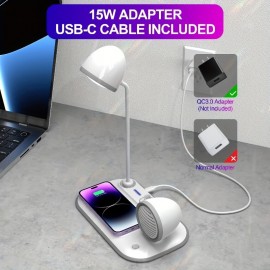 LED Desk Lamp For Home Office, Wireless Charging Small Desk Lamp, Bedside Touch Lamp, Reading Night Light With Clock, Dimmable, Bedside Lamp For College Dorm, Bedroom, Wireless Charging Station For IPhone 16/15/14/13/12
