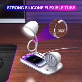 LED Desk Lamp For Home Office, Wireless Charging Small Desk Lamp, Bedside Touch Lamp, Reading Night Light With Clock, Dimmable, Bedside Lamp For College Dorm, Bedroom, Wireless Charging Station For IPhone 16/15/14/13/12