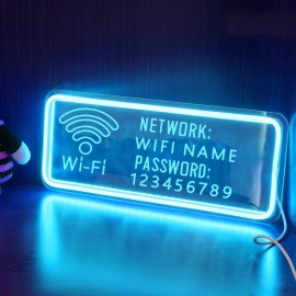 Customizable WiFi Name and Password Sign - USB-Powered LED Neon WiFi Router, Network & Password Fields, Modern Blue Lighting for Home, Office, Cafe, Party Decor - Easy Installation with On/Off Switch Control, Cafe Decoration, Contemporary Design, Durable Plastic, Cafe Owners