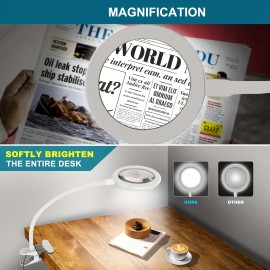 10X Magnifying Glass with Light & Clamp - Real Glass Magnifying Desk Lamp with Long Gooseneck, 5 Color Modes (, Green, Red, ), Hands-free For Crafts, Jewelry, Close Work - Usb-powered, Ideal For Indoor Use, Magnifying Glass For Crafts