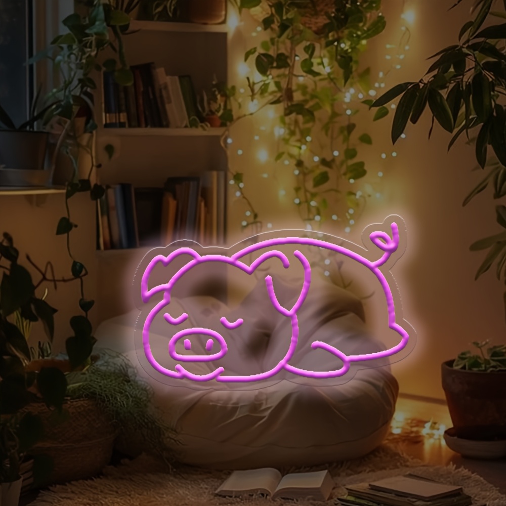 Cute Pig LED Neon Light - Adorable Pink Wall & Tabletop Decor for Home, Bars, Cafes, Weddings, Parties - USB Powered, Dimmable, Multi-Purpose with Switch Control