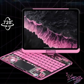 For IPad Air 6 7 11-inch Protective Case With Keyboard, 7-color Backlit Lifting And Rotating Wireless BT Keyboard Protective Case With Pen Holder(pink)7