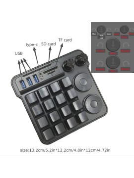 Production New 16-Key Mechanical Keyboard with 4 Knobs, Multi-Functional USB Cable for Computers, Quick Copy & Paste, Design Editing, Hot-Swap, One-handed Macro Keys For Office, Gaming, Entertainment, Adjustable Keyboard With Usb Hub, Sd/tf