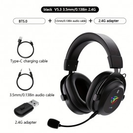 PS5 Gaming Headphones with 2.4G/BT/Wired 3-in-1 Connection, ENC Noise Cancellation, HD Vibrator, 25ms Low Latency, 50mm Large Speaker, RGB RGB Effect, Plug-in Mic, Adjustable Ear Cups, Pc, Laptop, Gaming Headphones, Pc Gaming, Modern Headphones