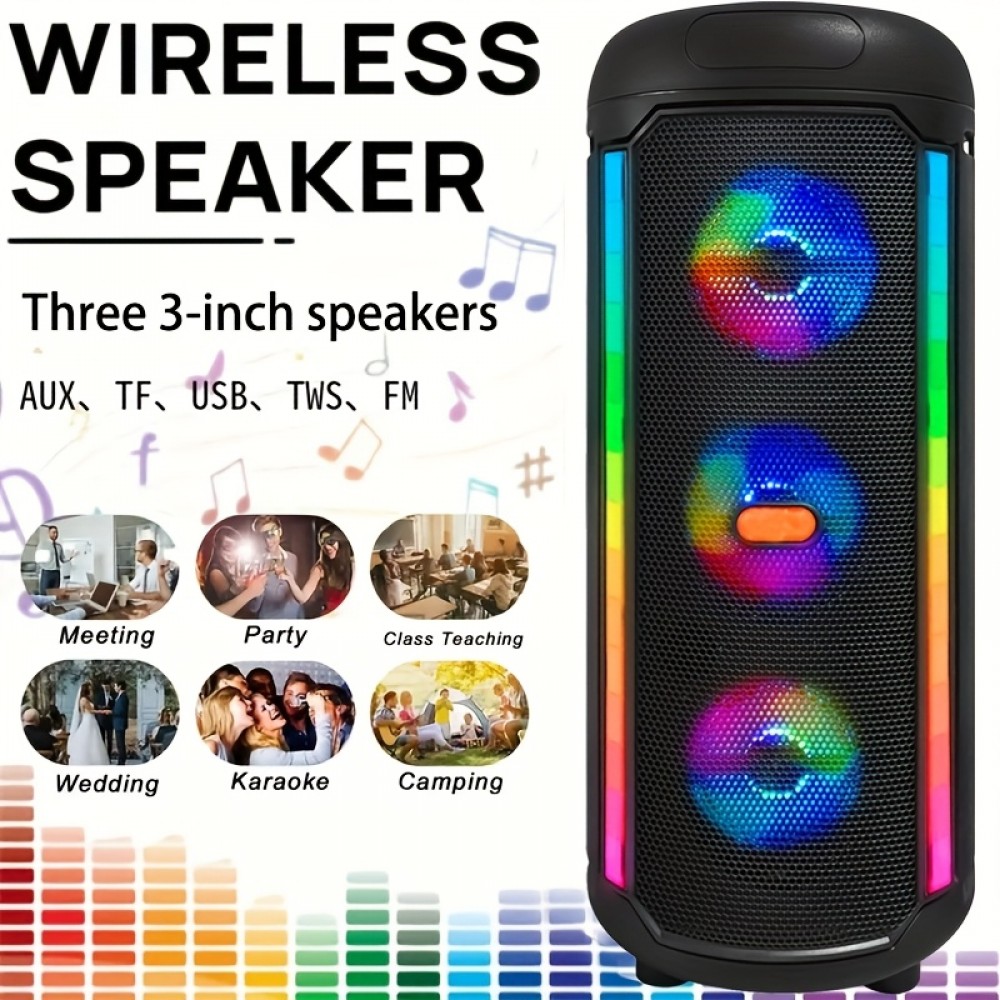 [Portable Wireless Speaker] 3500W portable wireless speaker, 3 speakers and color LED lights, long-lasting battery, USB/AUX input, wireless, microphone input, TWS support, outdoor camping design, family gatherings, charming gifts for Father's Day/Mother's Day, outdoor audio, modern audio equipment, high-quality audio