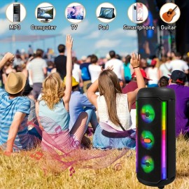 [Portable Wireless Speaker] 3500W portable wireless speaker, 3 speakers and color LED lights, long-lasting battery, USB/AUX input, wireless, microphone input, TWS support, outdoor camping design, family gatherings, charming gifts for Father's Day/Mother's Day, outdoor audio, modern audio equipment, high-quality audio