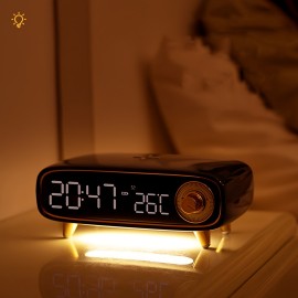 Retro Desktop Wireless Speaker, 15W with Charging Function, Clock Alarm & Temperature Display, Ambient Light - Multi-Functional Creative Design for Bedside/Office Use or as a Gift, Home Decor Gadget, Bedside Speaker, Stylish Decor, Vintage Aesthetic, Sleek Material, Compact Build, Multifunctional Device, Office Workers, Home Users