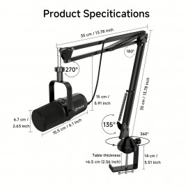 [FDUCE SL40+ Microphone] FDUCE SL40+ Microphone: USB/XLR Dual Connection, Digital/Analog Voice Isolation, Audio Balancing, Silence Function, 96 kHz/24 Bit Support. Plug and Play, Compatible with Computers, Tablets, PS4/5, Mobile Phones. Minimalist Design, Metal Body, 360° Rotating Arm Span, Stable and Convenient