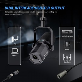 [FDUCE SL40+ Microphone] FDUCE SL40+ Microphone: USB/XLR Dual Connection, Digital/Analog Voice Isolation, Audio Balancing, Silence Function, 96 kHz/24 Bit Support. Plug and Play, Compatible with Computers, Tablets, PS4/5, Mobile Phones. Minimalist Design, Metal Body, 360° Rotating Arm Span, Stable and Convenient