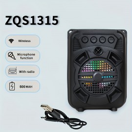 Portable Wireless Speaker Anti-fall Super Bass Outdoor Portable Speaker ZQS1315 Wireless Speaker with LED Light TF/USB/FM/AUX/WIRELESS Karaoke Wireless Speaker with portable phone holder, Perfect for Live Music, Home Party