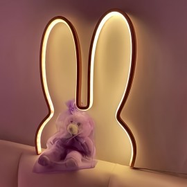 1pc Cute Bunny LED Night Light - Pastel Bedroom, Office, Desk Decor - USB-Powered Wall or Tabletop Lamp - Ideal Gift for Women, Teens, Valentine's, Mother's Day - Minimalist Rabbit Lighting Fixture