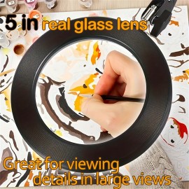 10X Magnifying Glass with Light & Clamp - 5 Inch Real Glass Magnifying Desk Lamp with Stand, Long Gooseneck, 5 Color Modes, USB-Powered, Hands-Free Operation, Ideal For Crafts, Painting, Jewelry Making, And Close Work, Magnifying Glass For Crafts